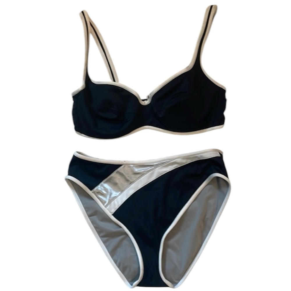 La Perla Sport bikini 2 piece swimsuit full coverage black white size 48 US 12